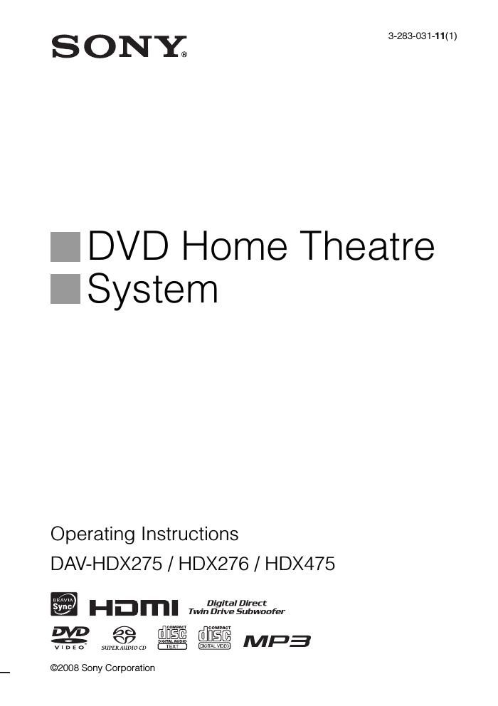 sony dav hdx 275 owners manual