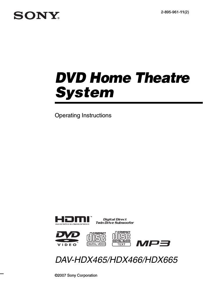 sony dav hdx 465 owners manual