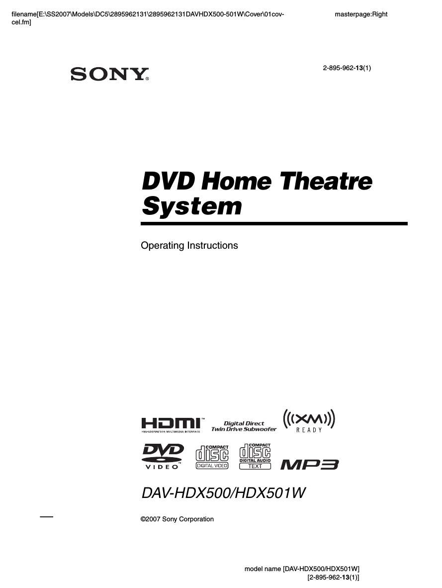 sony dav hdx 500 owners manual