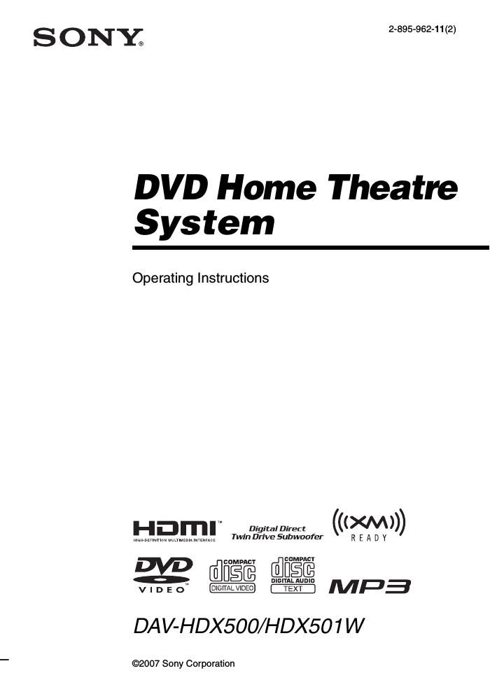 sony dav hdx 501 w owners manual