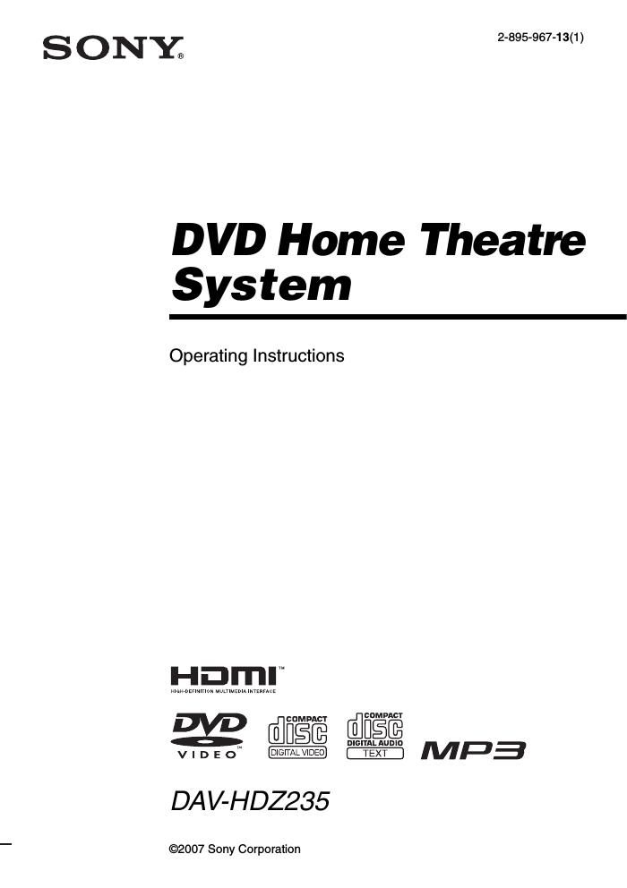 sony dav hdz 235 owners manual