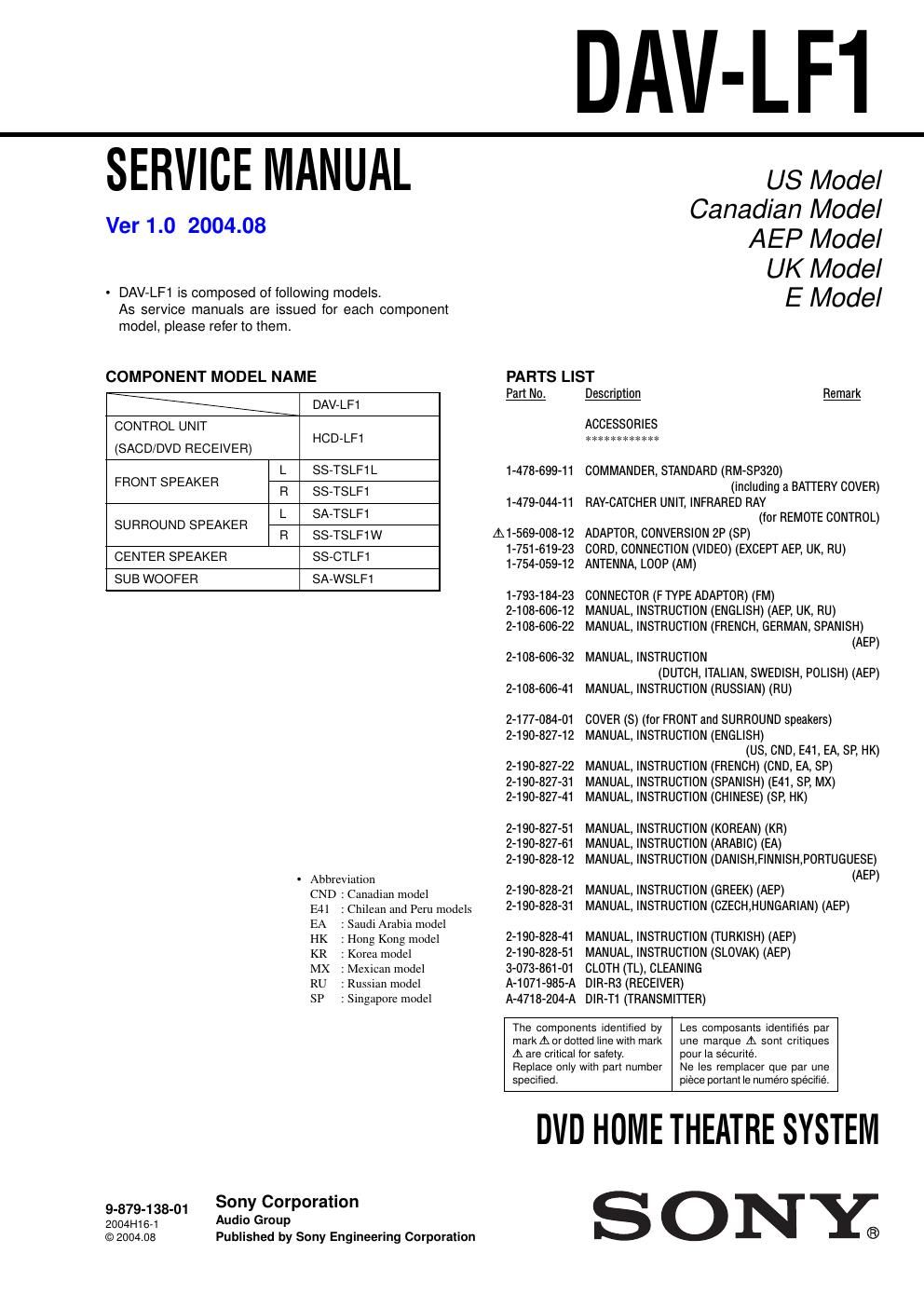 sony dav lf 1 service manual