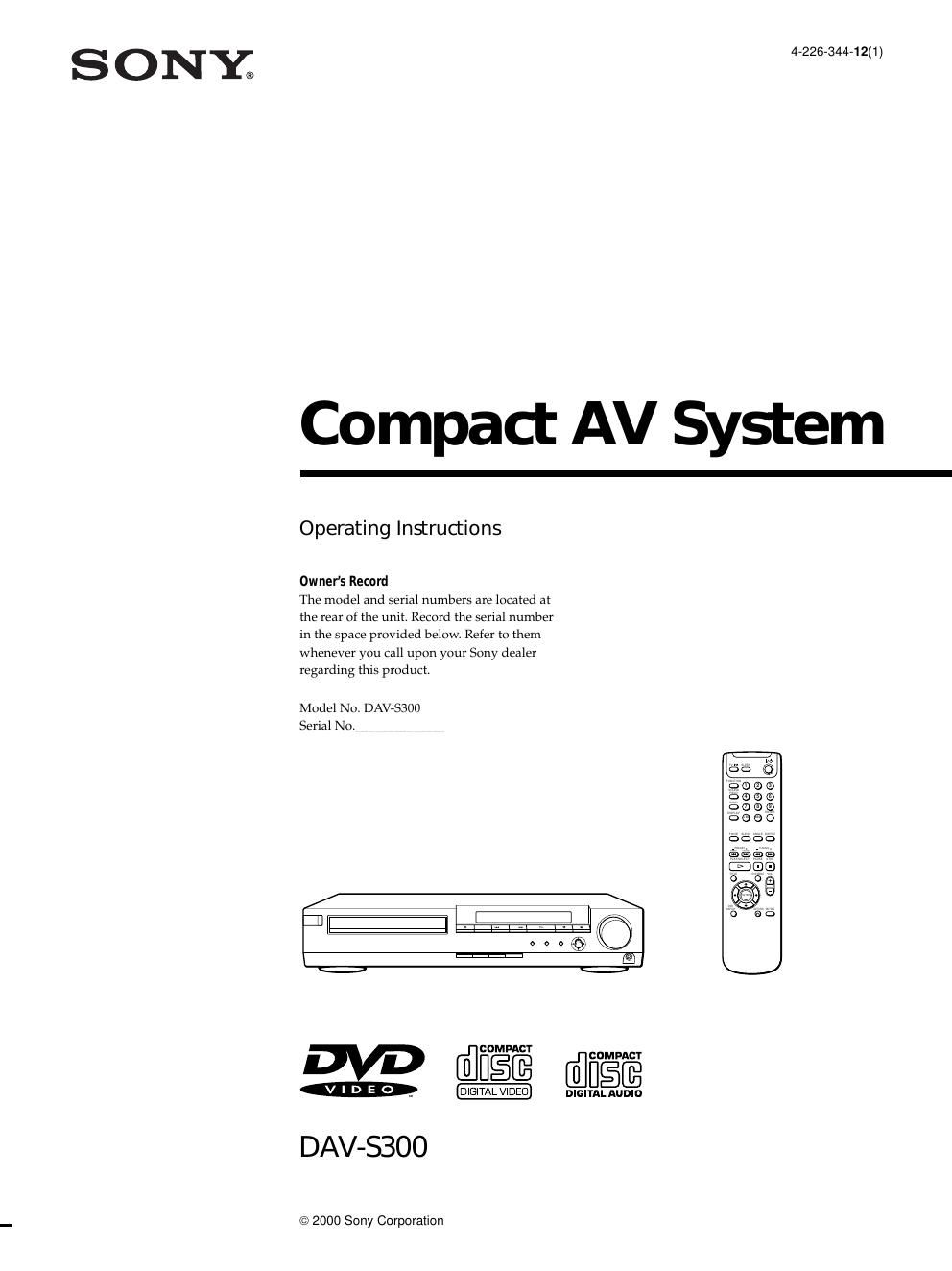 sony dav s 300 owners manual