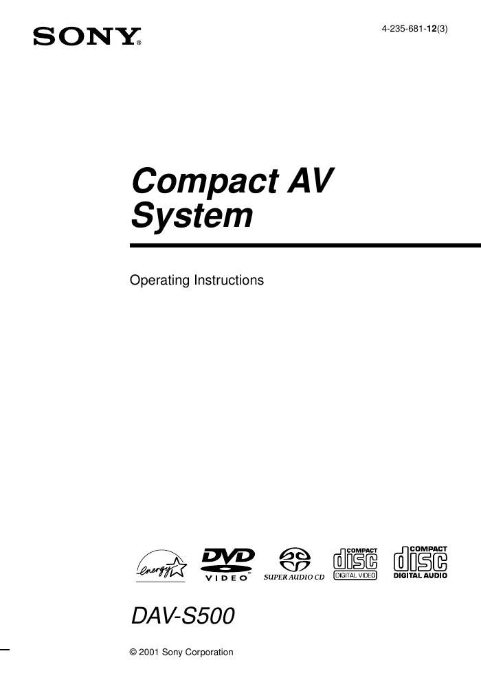 sony dav s 500 owners manual