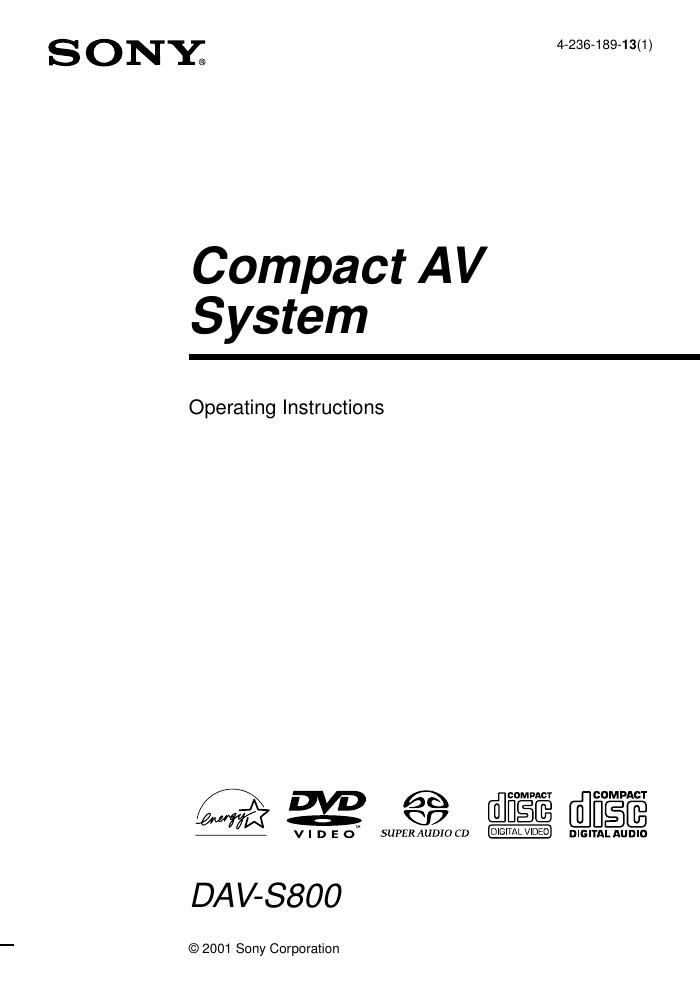 sony dav s 800 owners manual