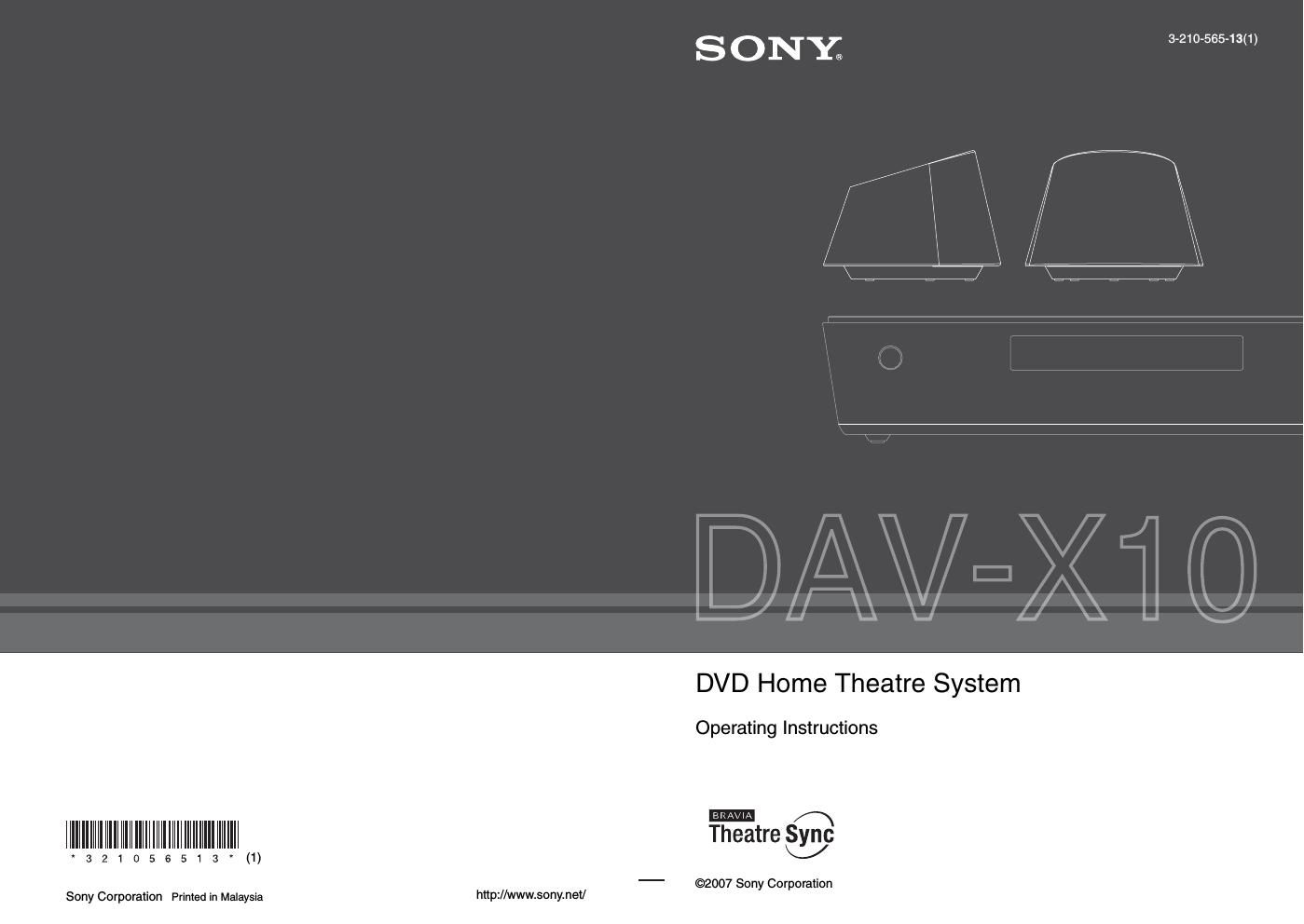 sony dav x 10 owners manual