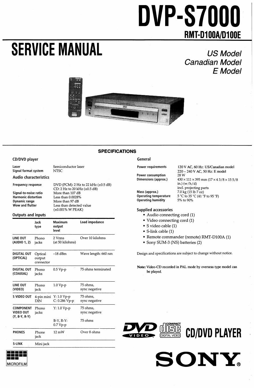 sony dvp s7000 dvd service manual