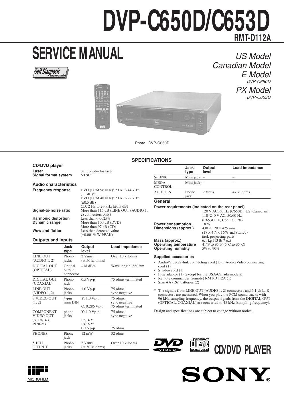 sony dvpc 650 d service manual