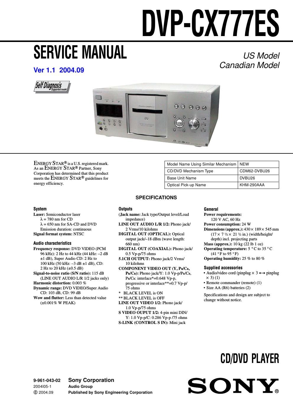 sony dvpcx 777 es service manual