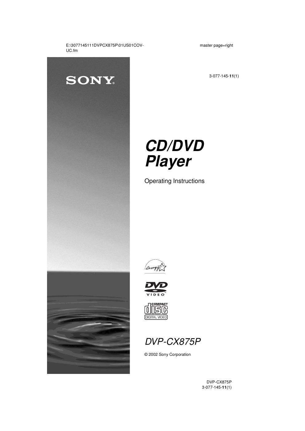 sony dvpcx 875 p owners manual