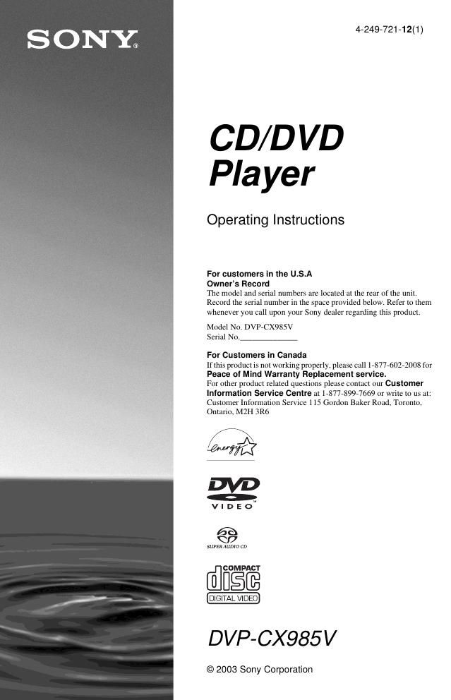 sony dvpcx 985 v owners manual