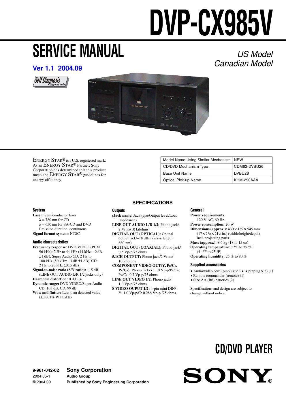 sony dvpcx 985 v service manual