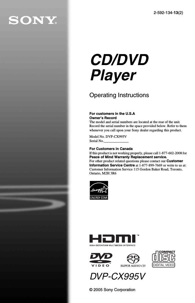 sony dvpcx 995 v owners manual