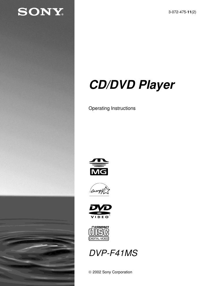 sony dvpf 41 ms owners manual