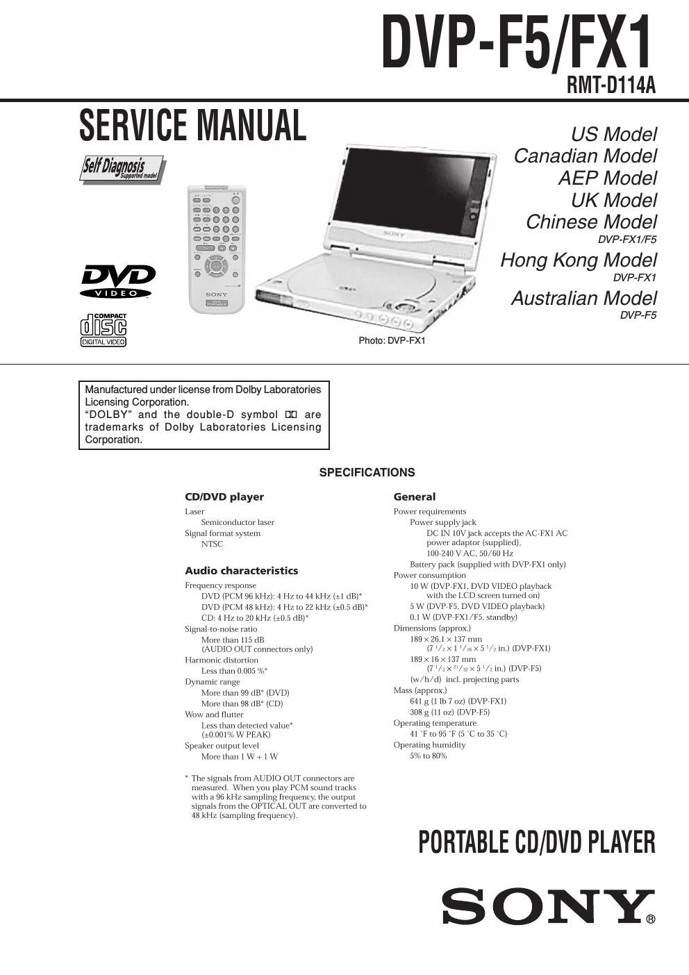 sony dvpf 5 service manual