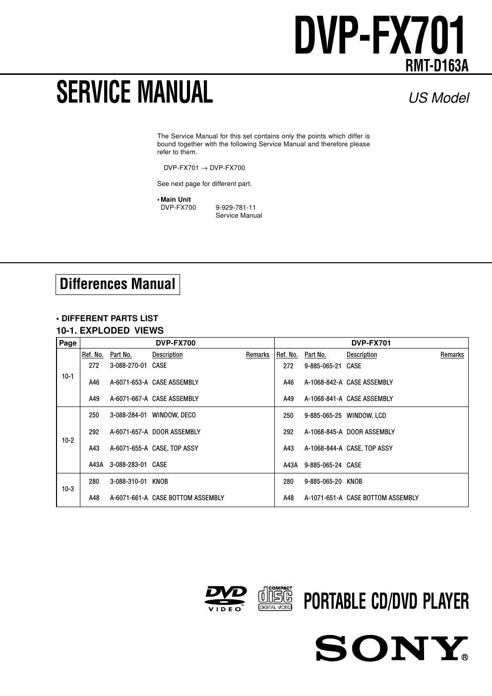 sony dvpfx 701 service manual