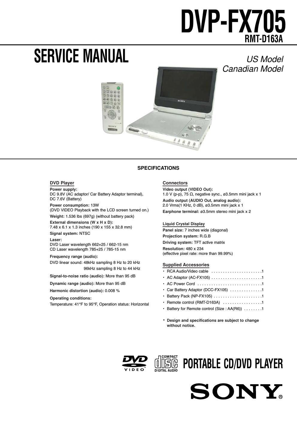 sony dvpfx 705 service manual