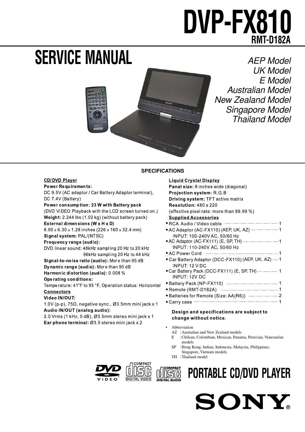 sony dvpfx 810 service manual