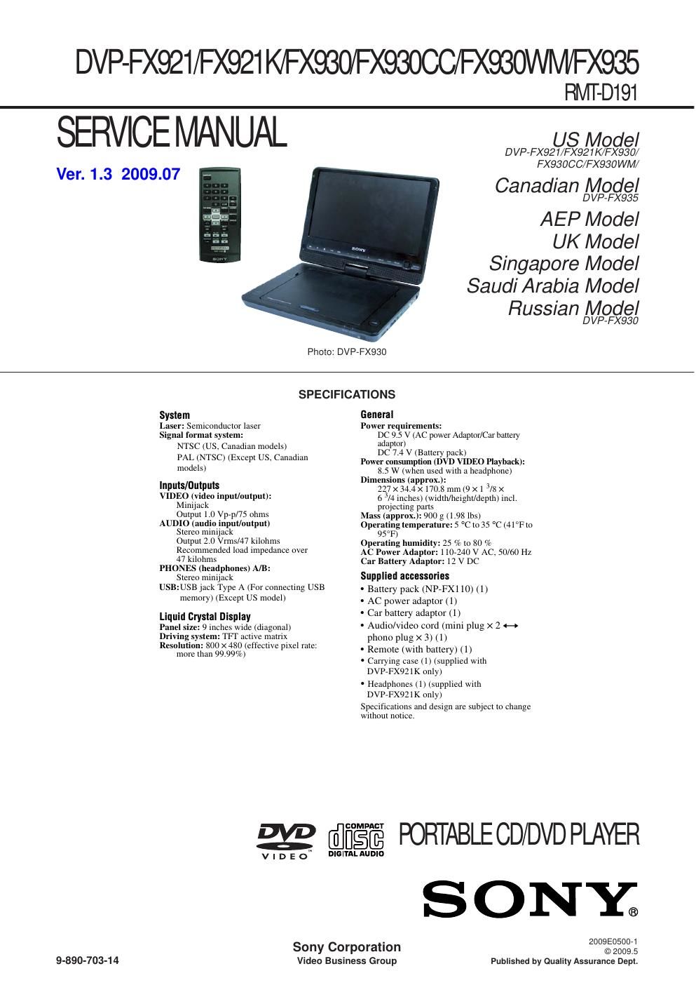 sony dvpfx 930 service manual