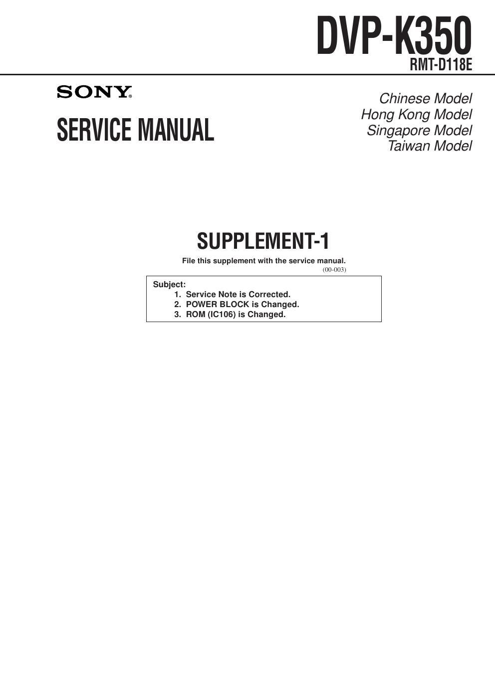 sony dvpk 350 service manual