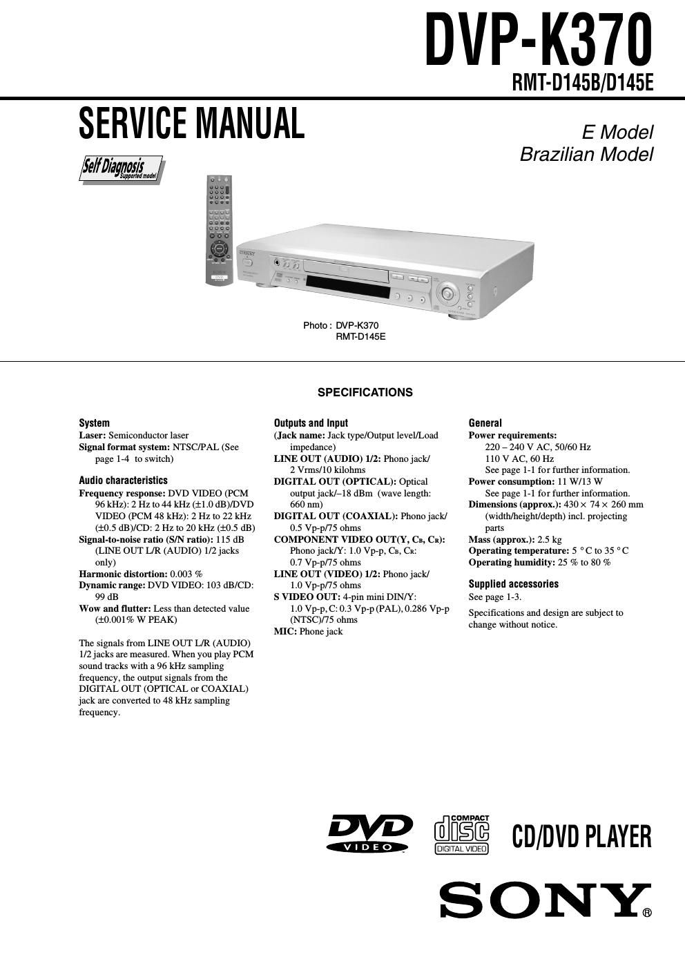 sony dvpk 370 service manual