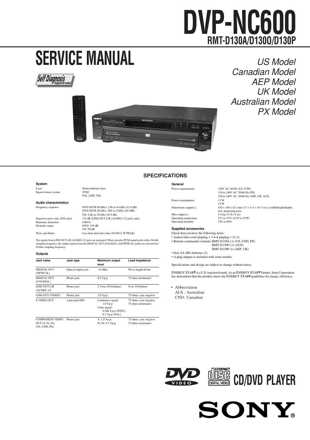 sony dvpnc 600 service manual