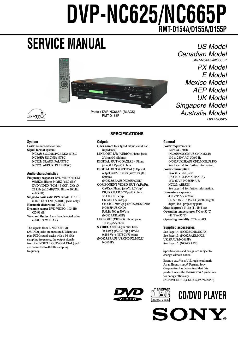 sony dvpnc 625 service manual