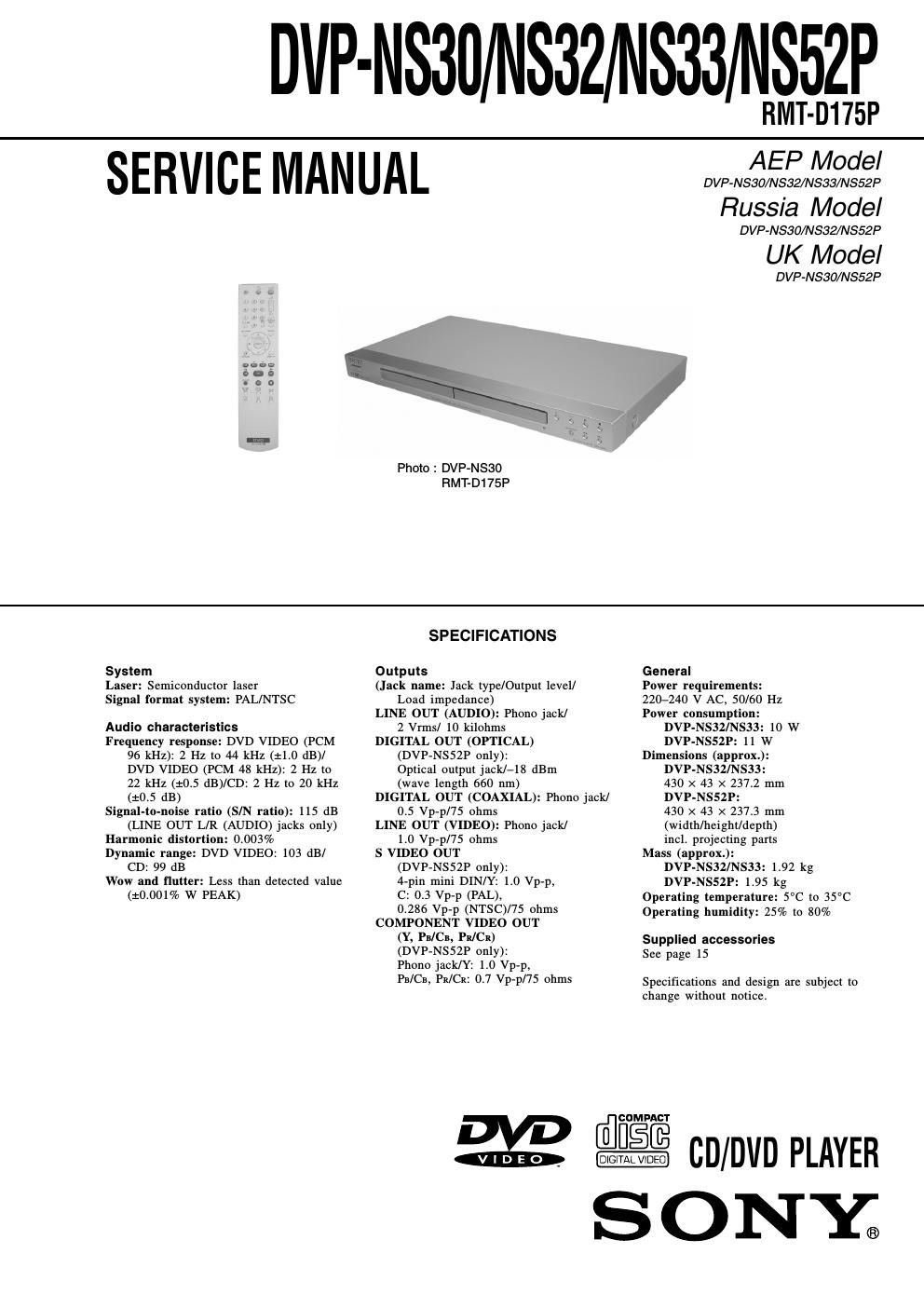 sony dvpns 30 service manual