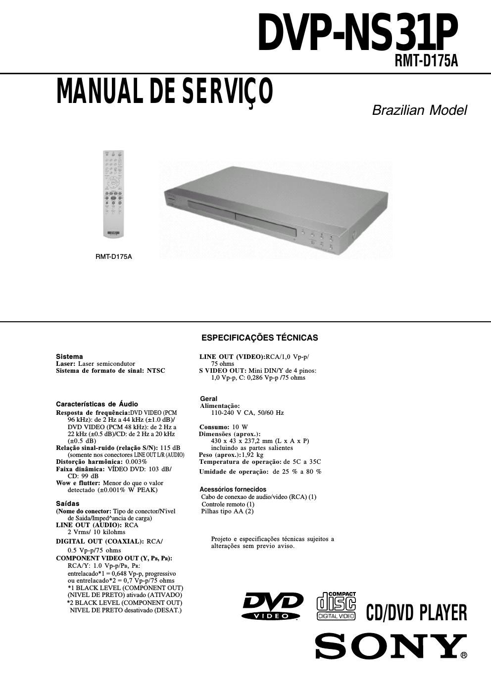 sony dvpns 31 p service manual