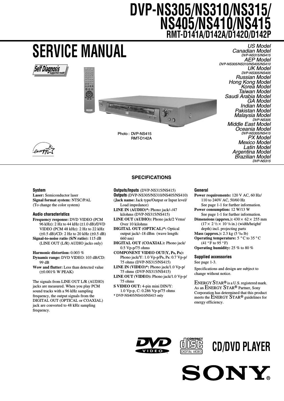 sony dvpns 315 service manual