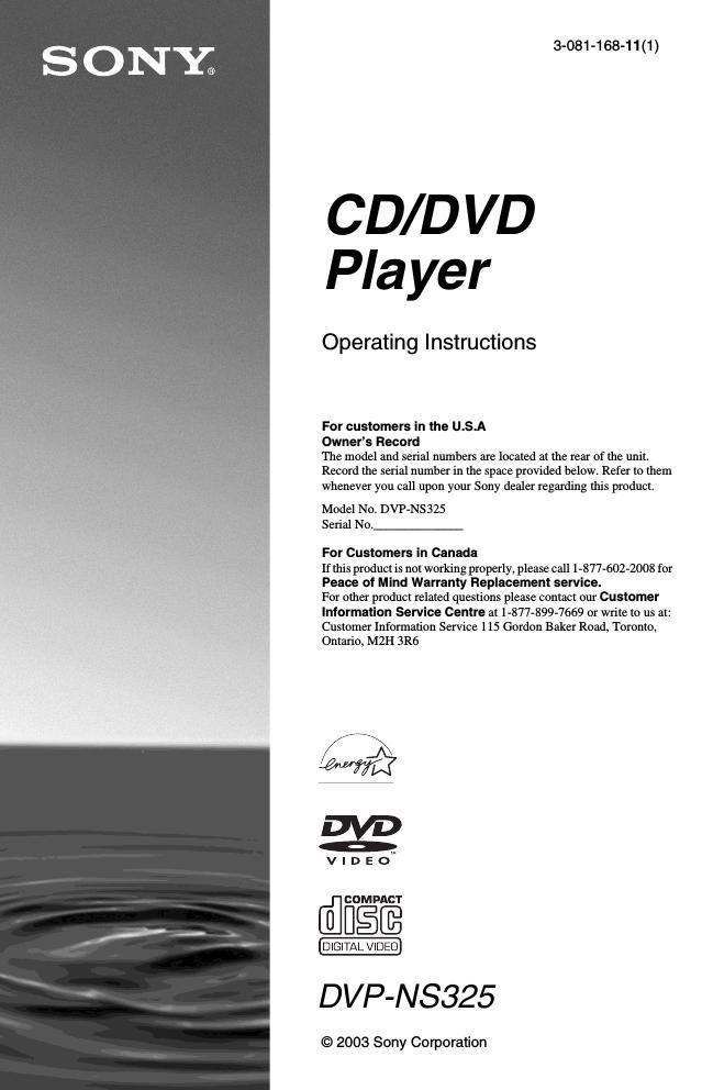 sony dvpns 325 owners manual