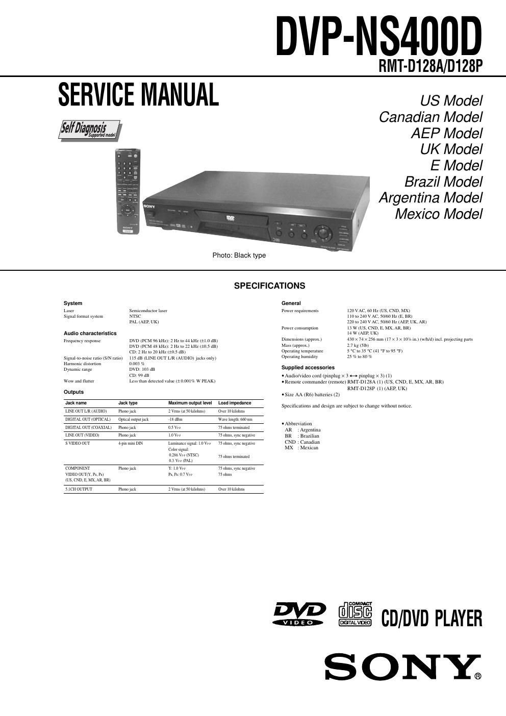 sony dvpns 400 d service manual