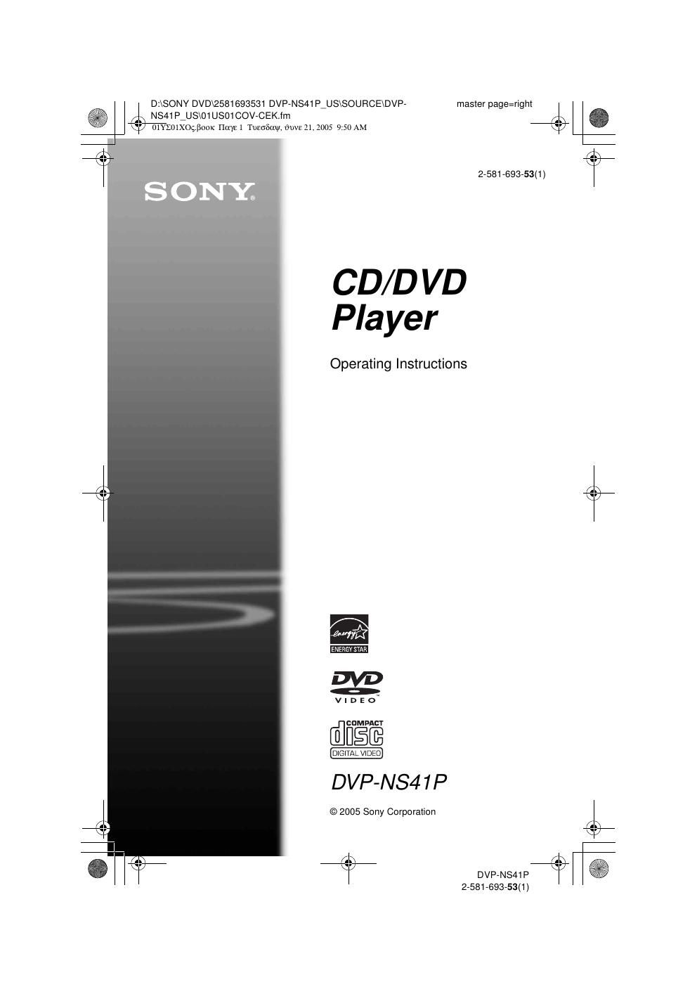 sony dvpns 41 p owners manual