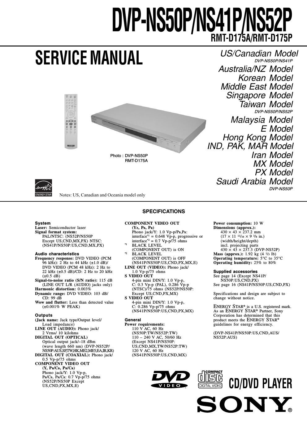 sony dvpns 41 p service manual