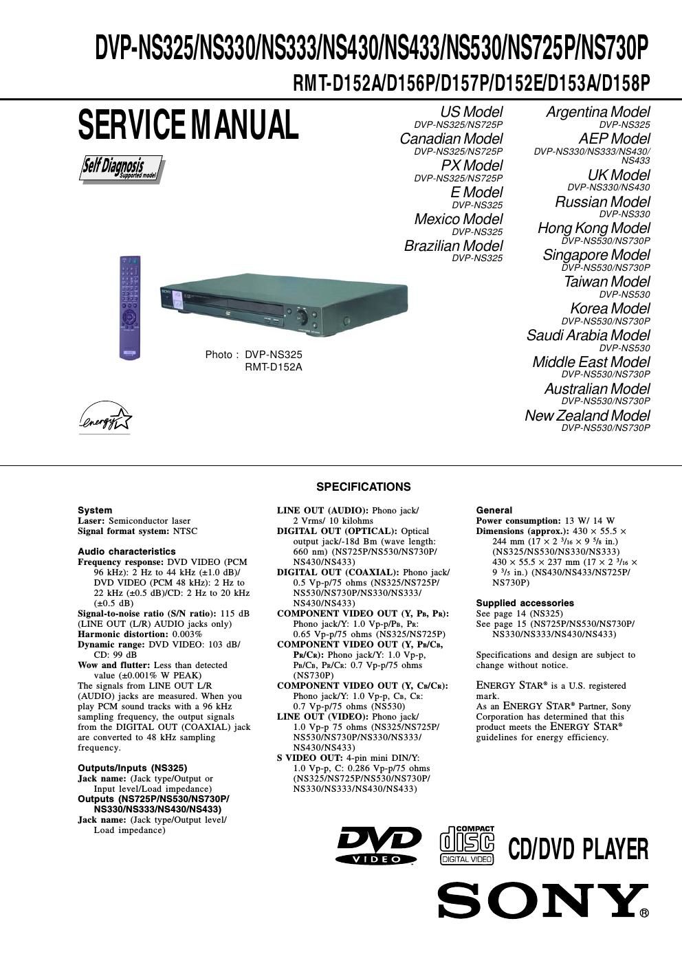 sony dvpns 430 service manual