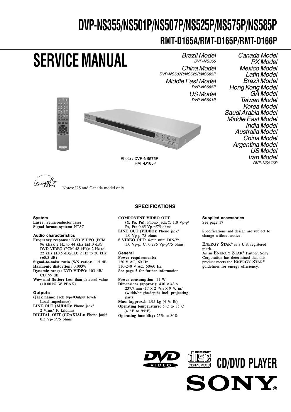 sony dvpns 507 p service manual