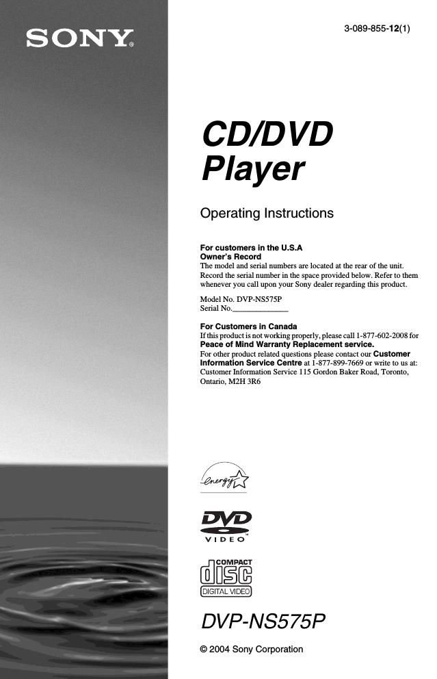 sony dvpns 575 p owners manual