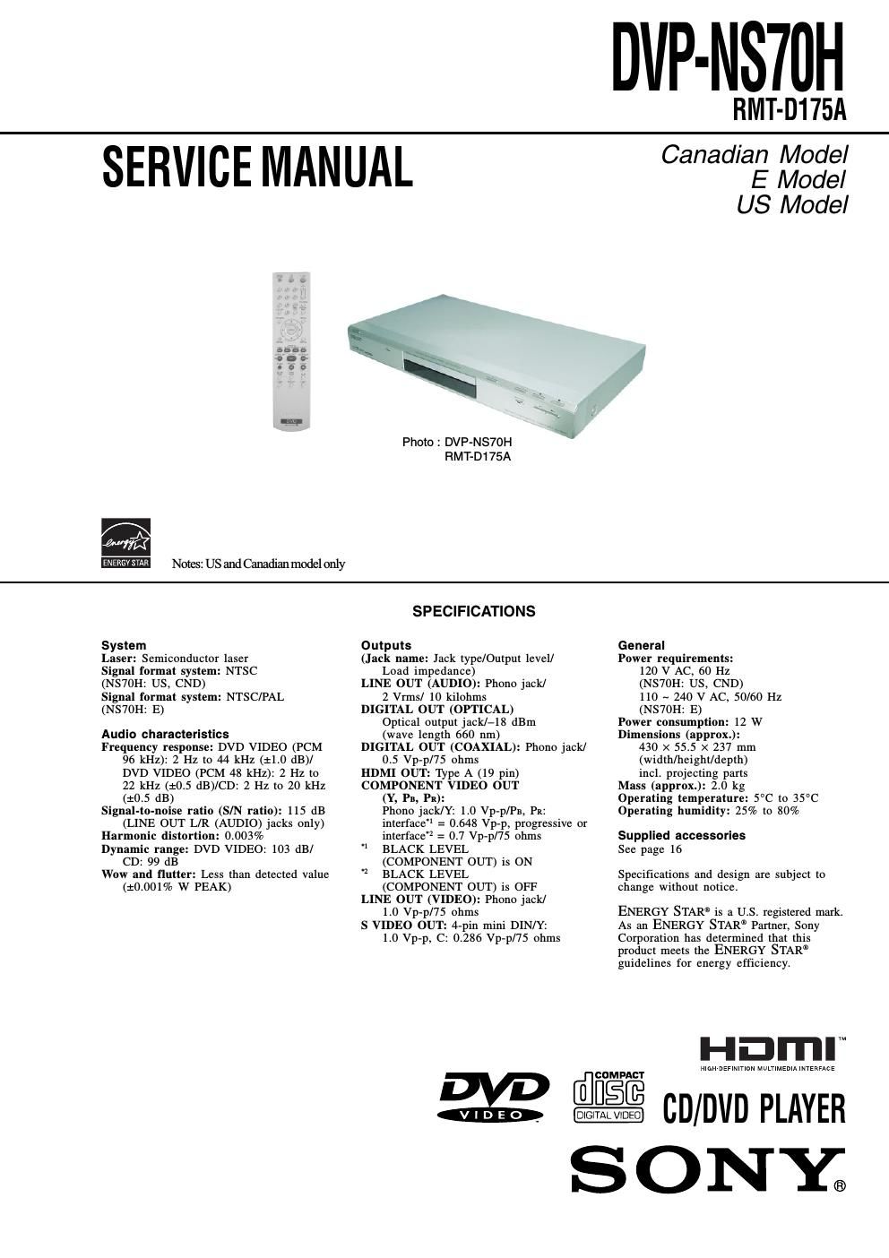 sony dvpns 70 h service manual