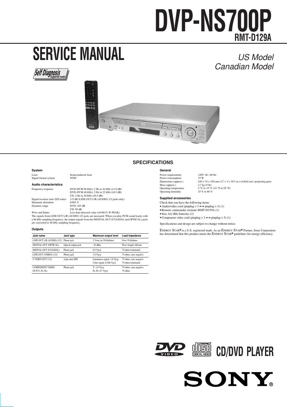 sony dvpns 700 p service manual