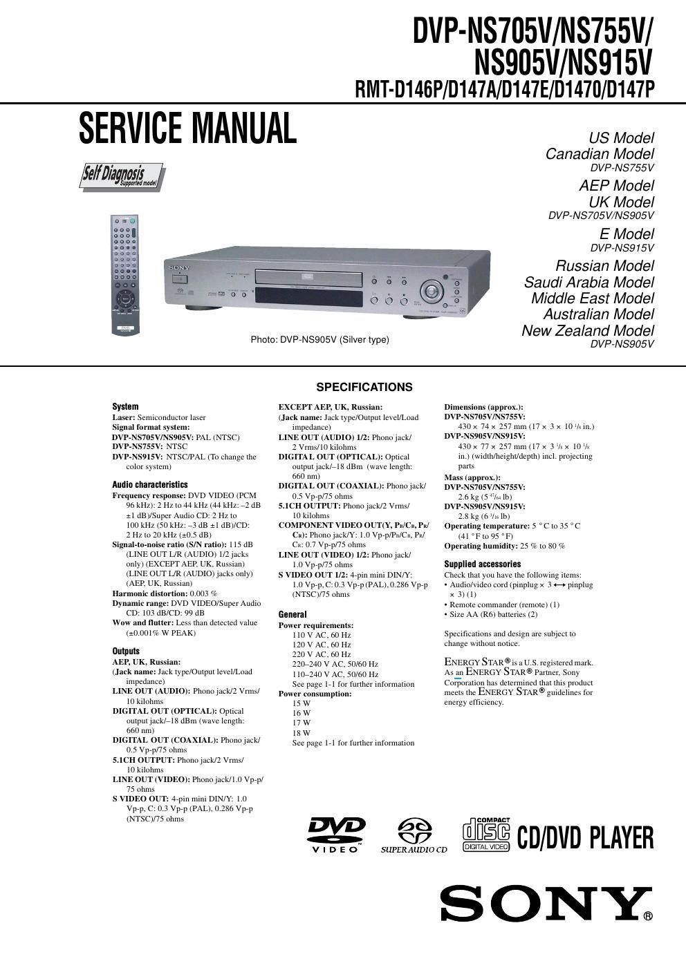 sony dvpns 705 v service manual