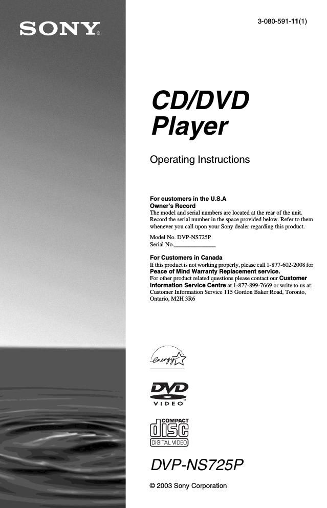 sony dvpns 725 p owners manual