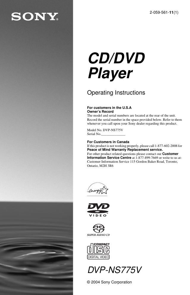 sony dvpns 775 v owners manual