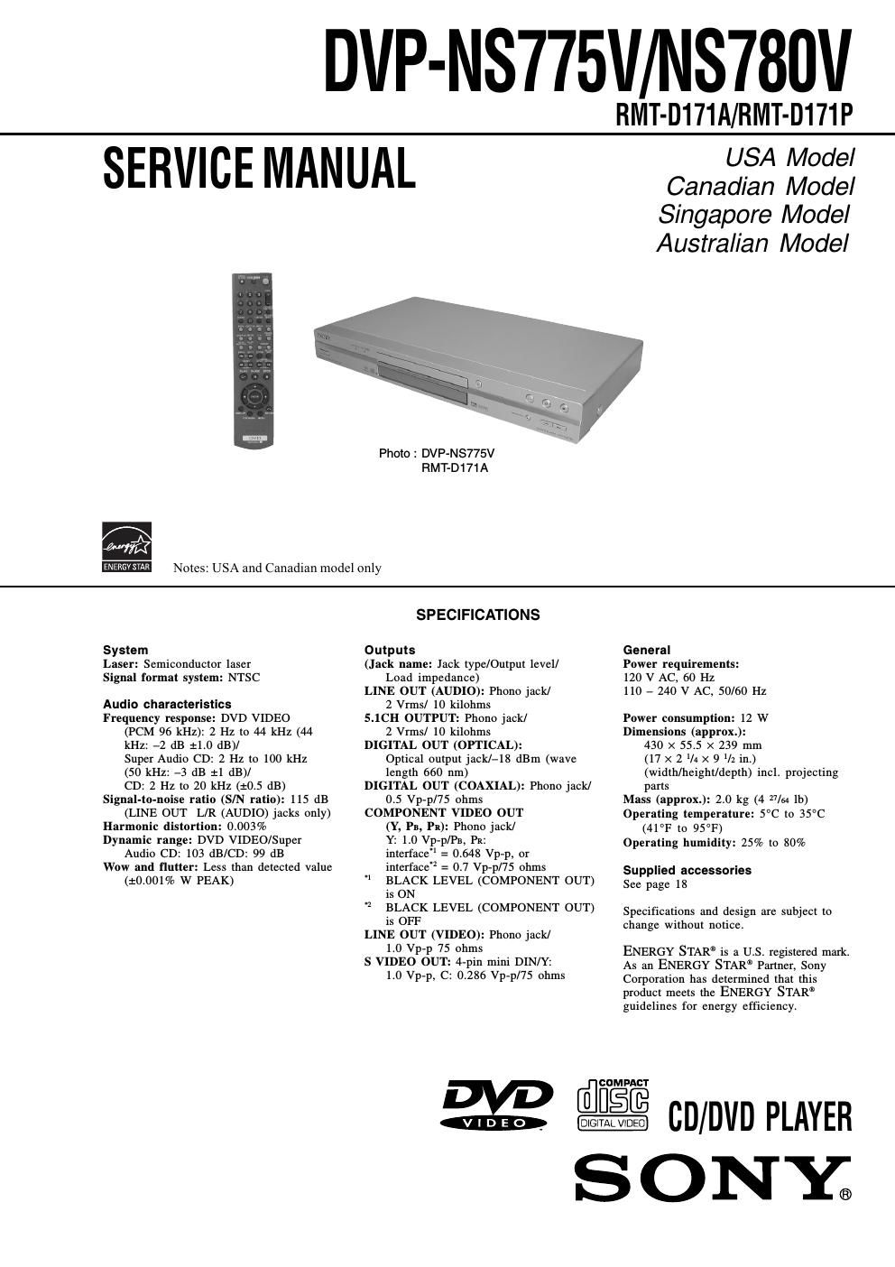 sony dvpns 780 v service manual