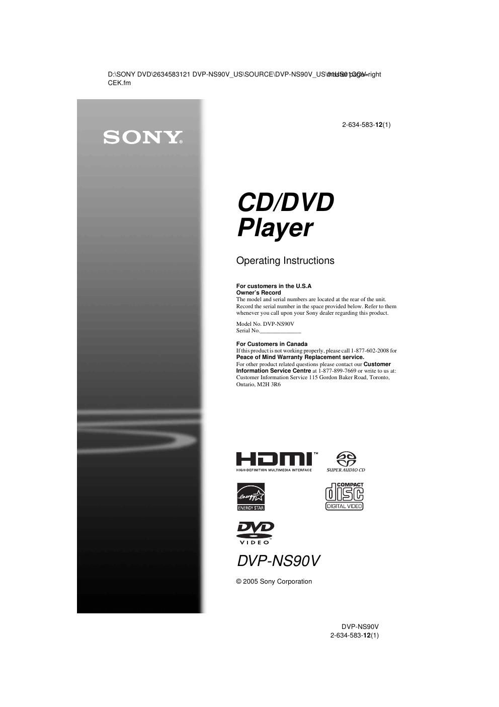 sony dvpns 90 v owners manual