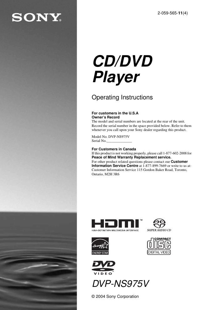 sony dvpns 975 v owners manual