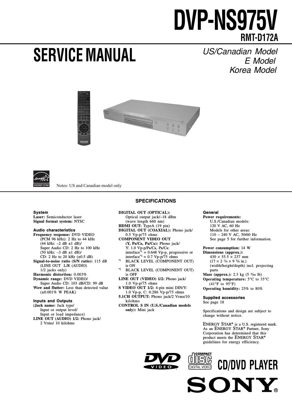 sony dvpns 975 v service manual