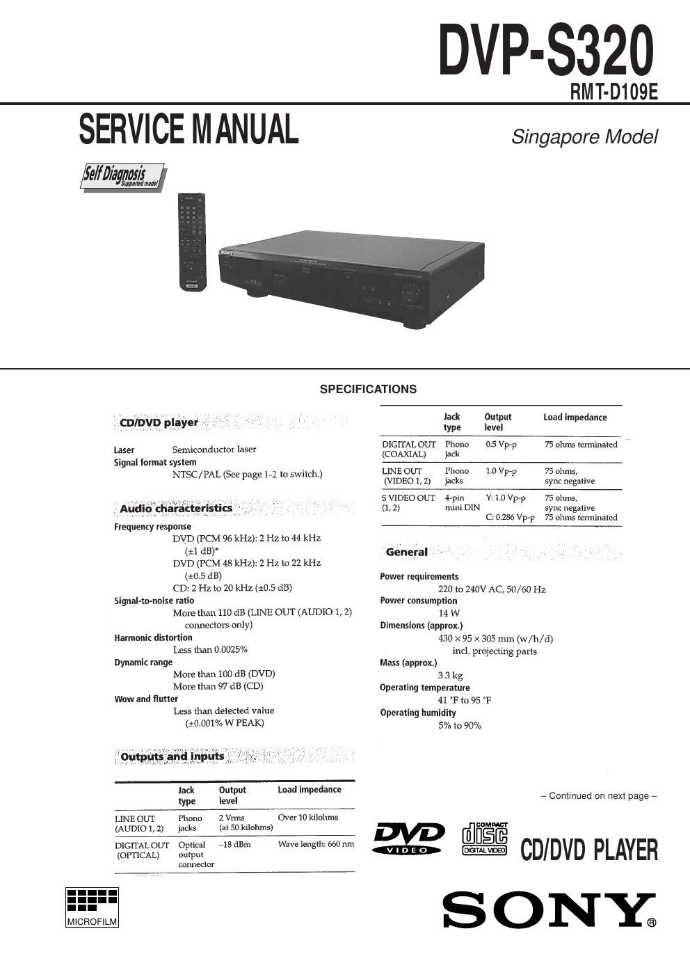 sony dvps 320 service manual