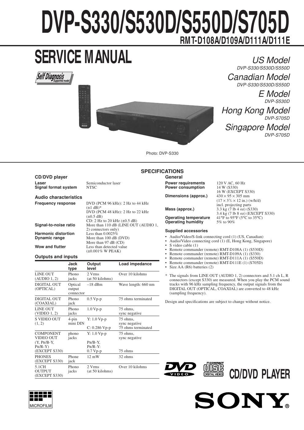 sony dvps 330 service manual