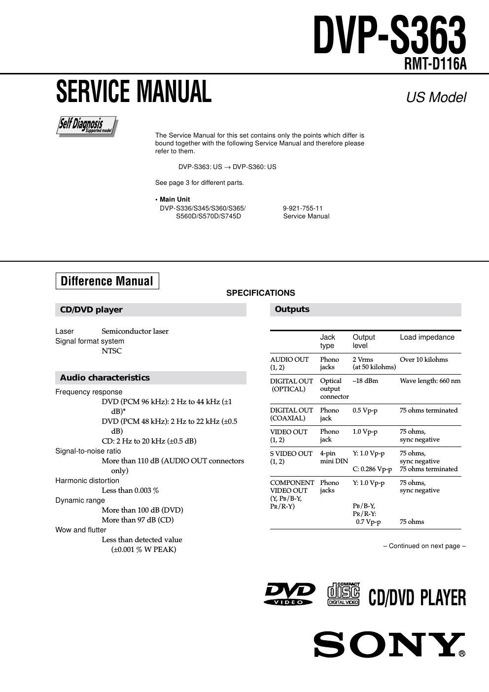 sony dvps 363 service manual