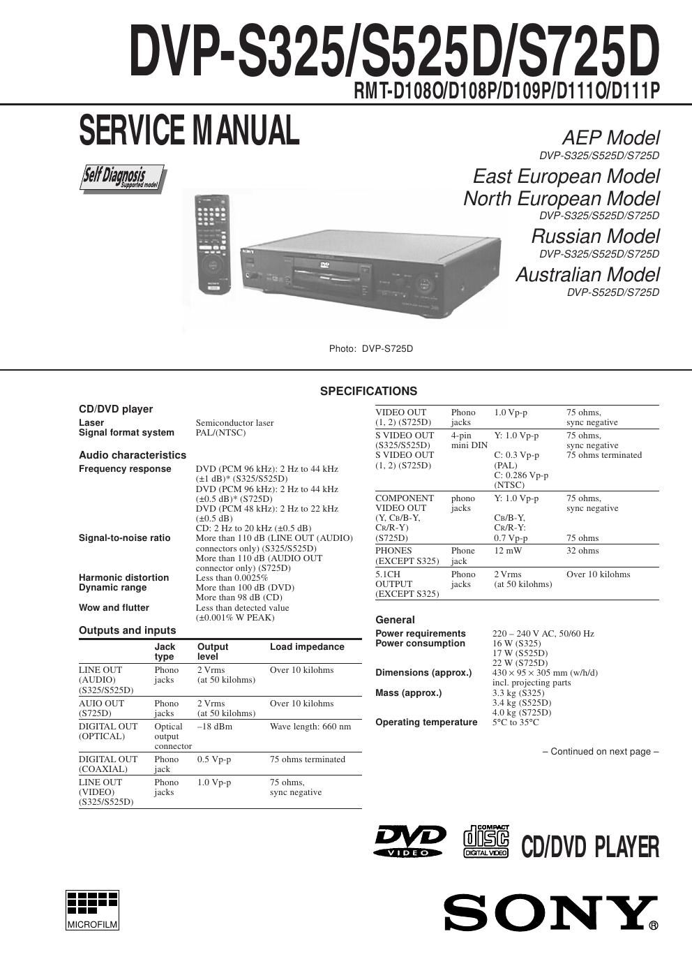 sony dvps 525 d service manual